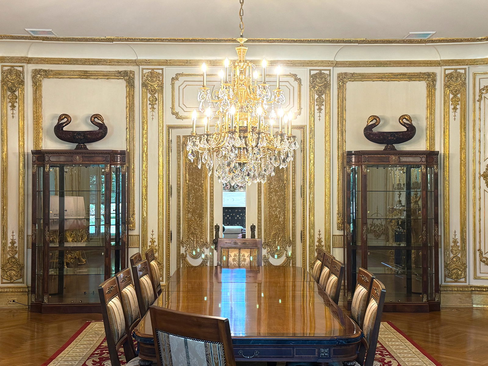 Pair of Neoclassical Style Inlaid Mahogany Display Cabinets (1 of 8)