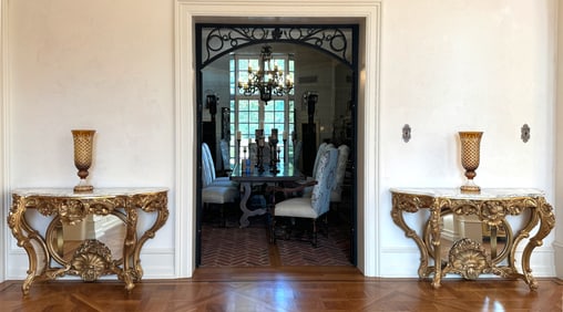 Pair of Louis XV Style Marble Top Giltwood Consoles