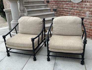 Set Four Painted Metal Oversized Patio Arm Chairs