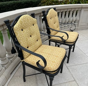 Eight Patinated Metal Outdoor Dining Armchairs