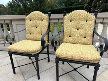 Eight Patinated Metal Outdoor Dining Armchairs