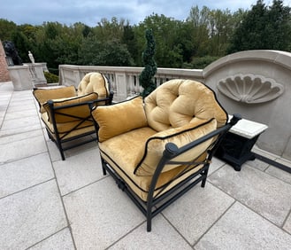 Set of Four Breakwater Patinated Metal Patio Armchairs