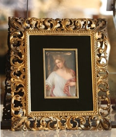 Continental Painted Porcelain Plaque of a Female Saint