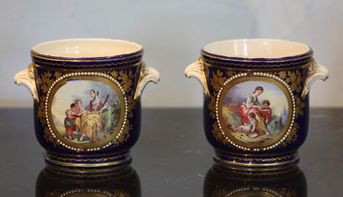 Pair of Sevres Style Porcelain Cache Pots