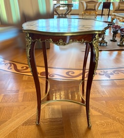 Louis XV Style Marble Top Mahogany Occasional Table