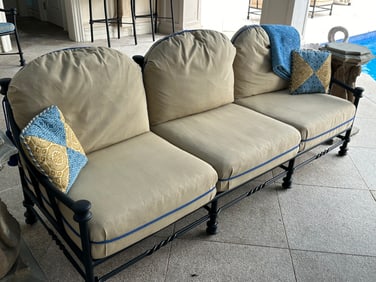 Patinated Metal Three-Seat Patio Settee