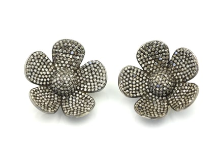 Pave Diamond Flower Earclips