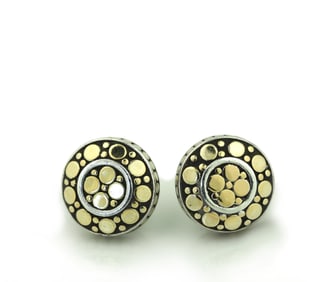 JOHN HARDY 18K GOLD & 925 Silver - Vintage Dotted Dome Stud Earrings