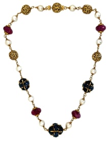 A Fine Sapphire, Ruby and Pearl Necklace