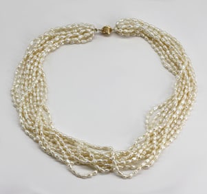 Vintage Gold and Biwa Pearl Multistrand Necklace
