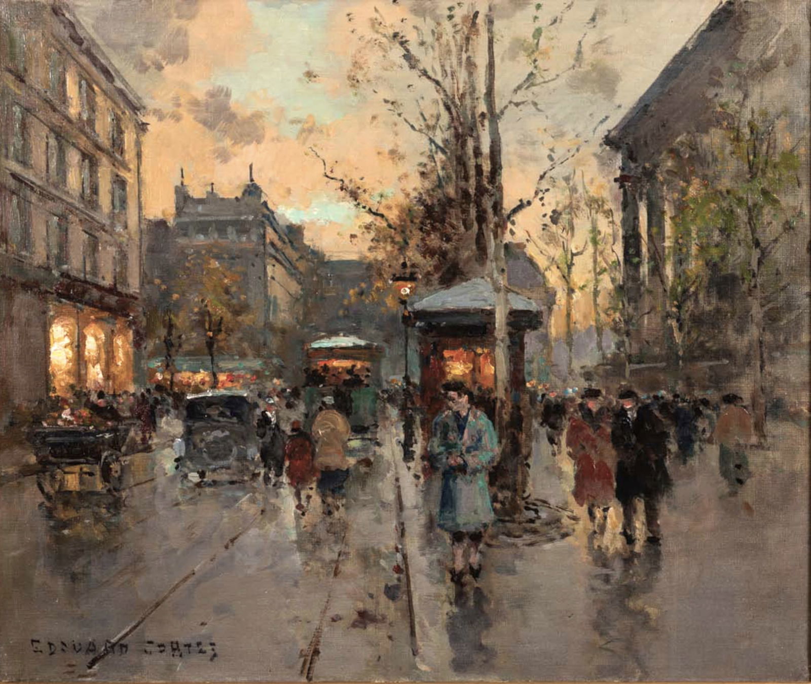 Edouard Cortes, (French, 1882-1969), Painting: Edouard Cortes (French, (1882 - 1969) La Madeleine Signed Edouaqrd Cortez, lower right, w/ signature and title plaque, oil on canvas 17.75 in. (45.08 cm.),by 21.25 in. (53.97 cm.), overall, 26 in. (66