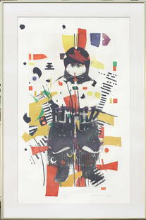 Mauricio Lasansky (1914-2012, American/Argentinean) Lithograph: Mauricio Lasansky (1914-2012, Argentinean) Nahua Dancer, signed, numbered 51/70, lower right site 51 by 30 in., overall, matted, framed 61 by 39.5 in.