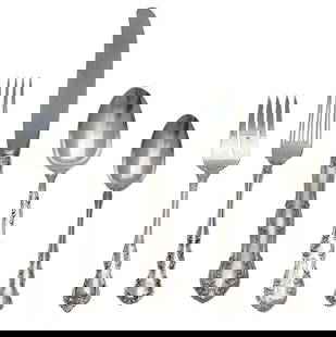American Sterling Silver Seventy-One Piece Part Flatware Service: American Sterling Silver Seventy-One Piece Part Flatware Service Associated makers, marked Towle, Wallace and Gorham, in a similar pattern with scrolls, leaves and stylized shells. Comprising, 8