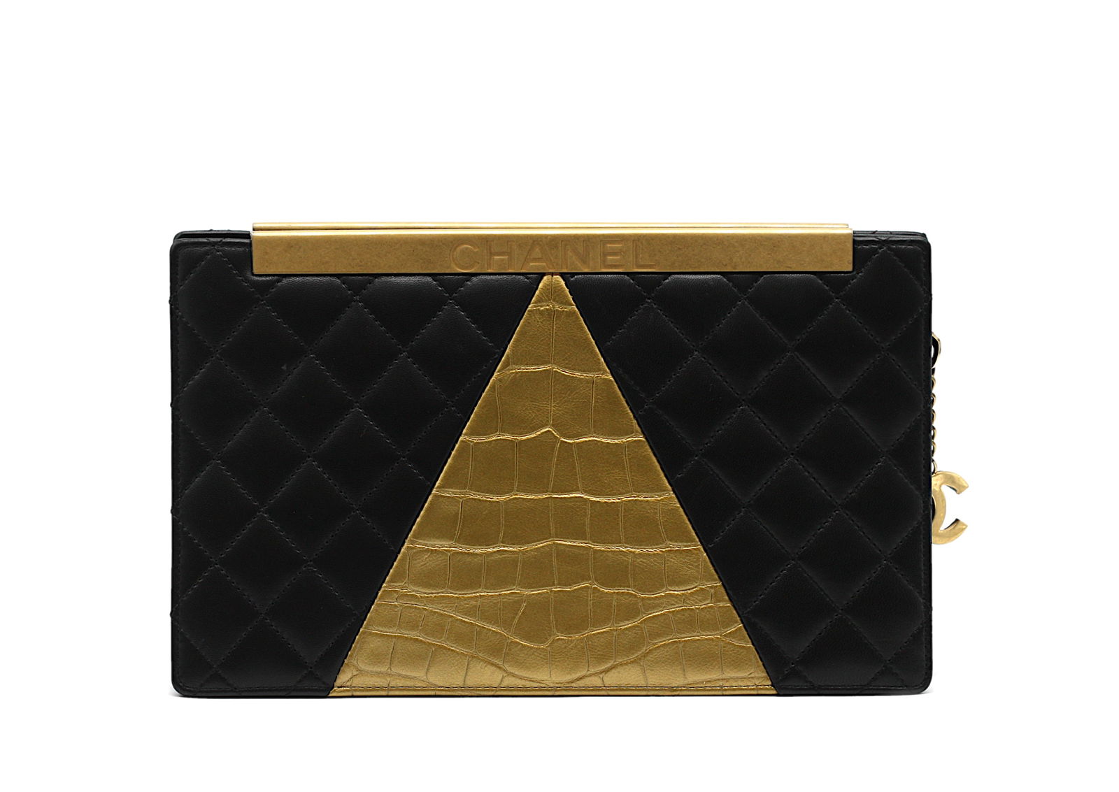 Chanel Black and Gold Quilted Leather Clutch (1 of 6)