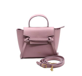 Celine Rose Quartz Grained Calfskin Pico Belt Bag: Celine Rose Quartz Grained Calfskin Pico Belt Bag Gold-toned hardware with snap closure and removable leather shoulder strap. (appears new, never used). Height, includes handle, 8 in., Width 7.5