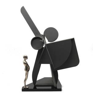 Ernest Trova, (American, 1927-2009) Sculpture: Ernest Trova, (American, 1927-2009) Maquette, #83 with 6 in. (falling man) Figure, the underside with Trova monogram, numbered 6 of 6, dated 1987, cold rolled painted steel, polished steel figure