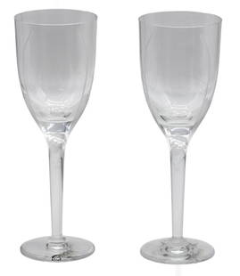 Pair of Lalique France “100 Points” Crystal Wine Glasses: Pair of Lalique France “100 Points” Crystal Wine Glasses with Original Box Contemporary A refined pair of Lalique crystal wine glasses from the “100 Points” collection, designed in
