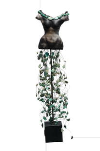 Estella Fransbergen, (South African, 20th/21st Century) Mixed Media: Estella Fransbergen, (South African, 20th/21st Century) Anna, (Female Torso), inscribed signature on the reverse, composition and turquoise, on a marble base, with title plaque, Height 38 in.,