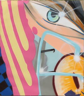 John Crash Matos, (American, b. 1961) Painting: John Crash Matos, (American, b. 1961) Eating at Joes, February 2003, signed, titled, dated on the reverse, acrylic, spray paint on canvas 64 by 56 in.