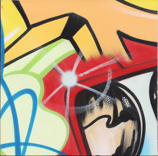 John Crash Matos, (American, b. 1961) Painting: John Crash Matos, (American, b. 1961) Her Camero, February 2010, Acrylic, spray paint on canvas, signed, titled and dated on the reverse 30 by 30 in.