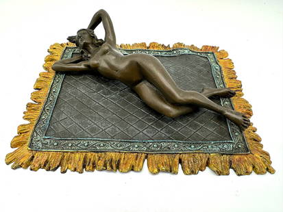 Franz Bergman, (Austrian, 1861-1936) Austrian Cold Painted Bronze: Franz Bergman, (Austrian, 1861-1936) Austrian Cold Painted Bronze Circa 1880, marked Austria, with Bergman monogram, depicting a female nude reclining on a rug. Height 1.5 in., Width 7 in., Depth