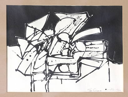 Carmen Cicero, (American, b. 1926) Abstract Expressionist Lithograph: Carmen Cicero, (American, b. 1926) Abstract Expressionist Abstract, signed twice, dated 1960, numbered 56/80, l.r,lithograph in black on paper site 9 by 12 in., overall, matted, framed 20 by 24 in.
