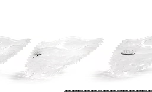 Pair of Lalique France Colorless Glass Small Bowls: Pair of Lalique France Colorless Glass Small Bowls New, each with Lalique clear labels. Each with all-around undulating bands. Height 3.25 in., Diameter 3.5 in.