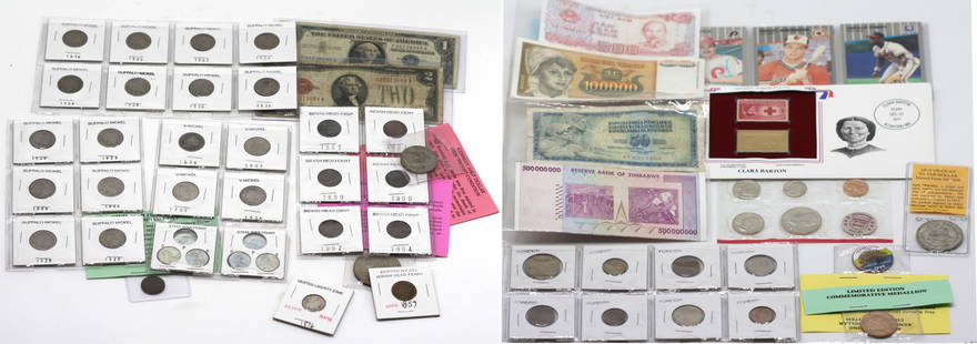 Collection of United States Coins, Medals, Baseball Cards and Paper Currency: Collection of United States Coins, Medals, Baseball Cards and Paper Currency Including; 1997 gem Proof Kennedy Half Dollar, 1972 Eisenhower Dollar, 24KT Gold Plated 1887 Indian Head Penny, 1909,