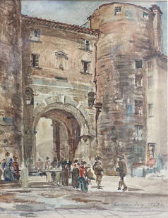 W. E. Willner, (Probably, American, 20th Century), Watercolor: W. E. Willner, (Probably, American, 20th Century) Lucca-July, 1927, watercolor on paper, signed, lower left, titled and dated, lower right site, 12 by 8.75 in., matted, framed 32.5 by 19.5 in.