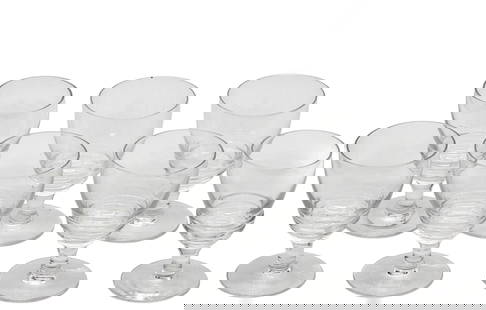 Seven Colorless Glass Cirdials: Seven Colorless Glass Cirdials Probably European. Circular and tapering to a short stem with circular flat foot. Height 3.5 in., Diameter 2 in.