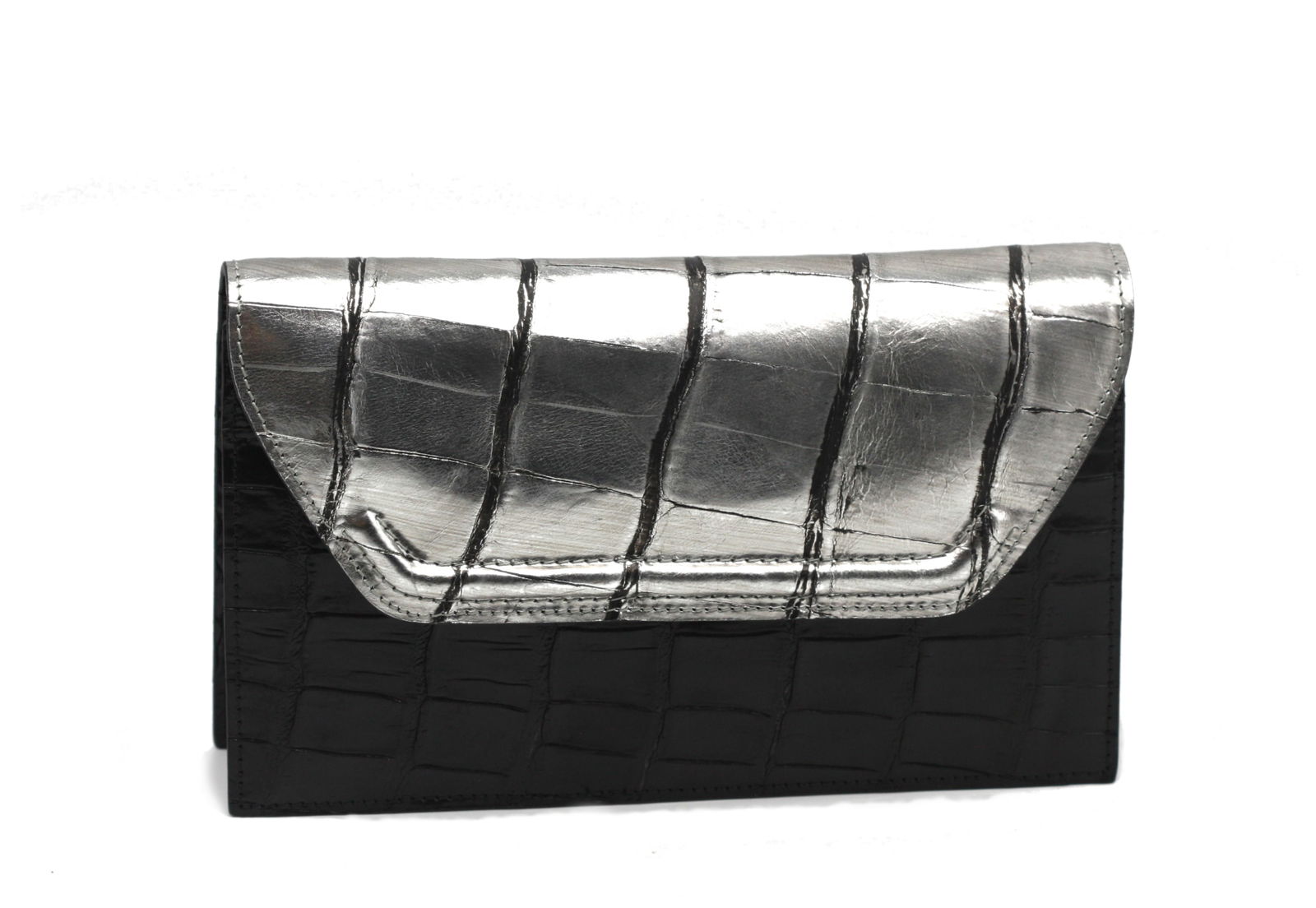 Very Good Lana Marks Silver and Black Alligator Clutch (1 of 7)