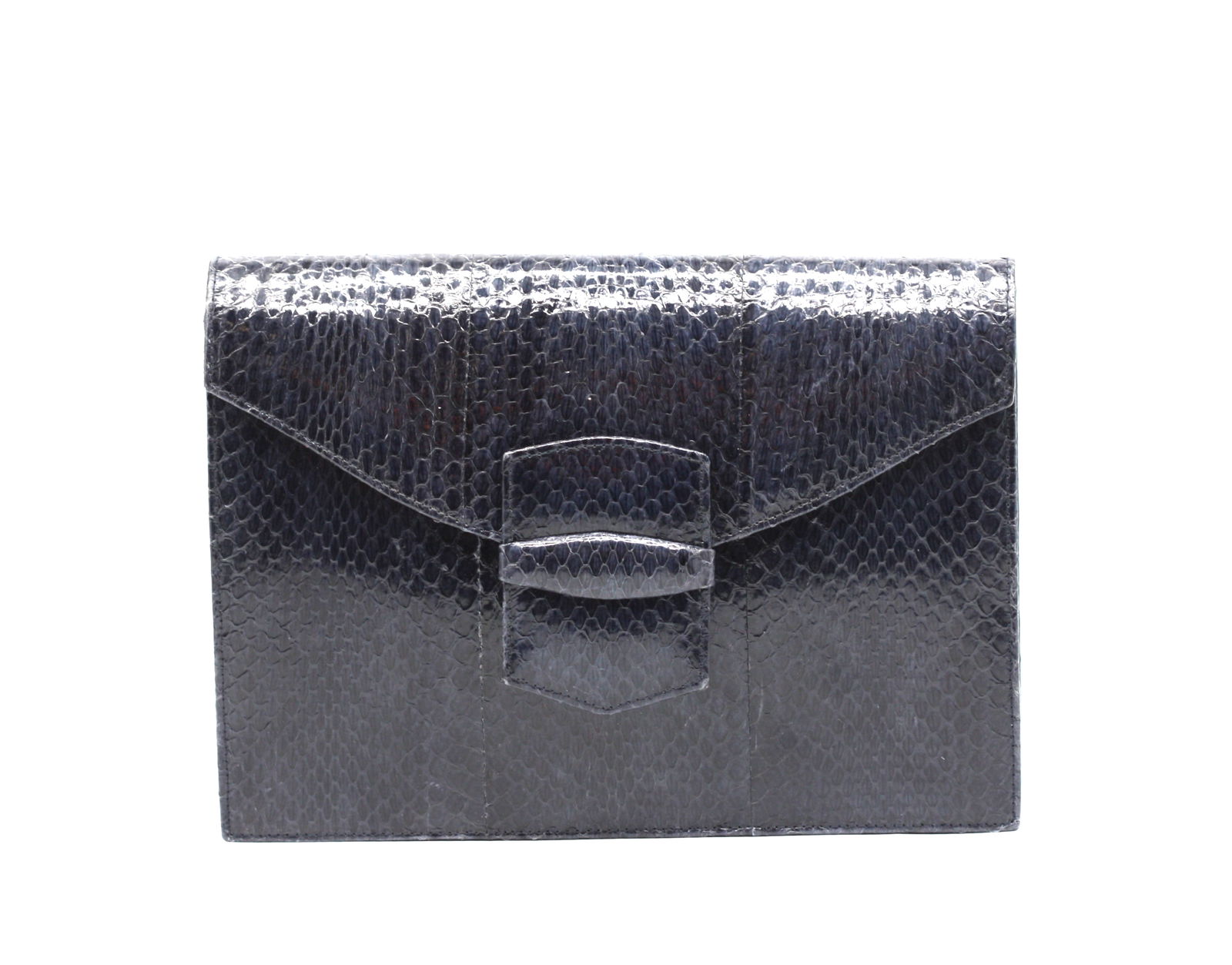 Oscar de la Renta Navy Blue Snakeskin Envelope Clutch (1 of 7)