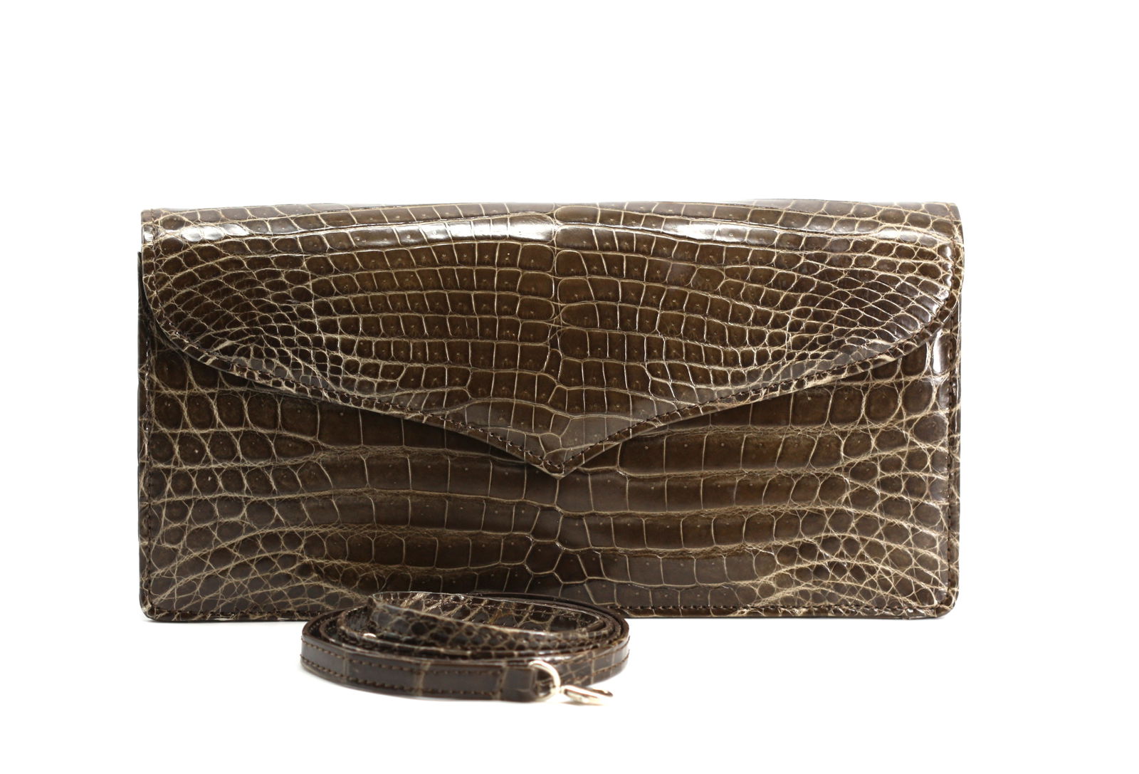 Good Laurent Effel Brown Crocodile Envelope Clutch (1 of 8)
