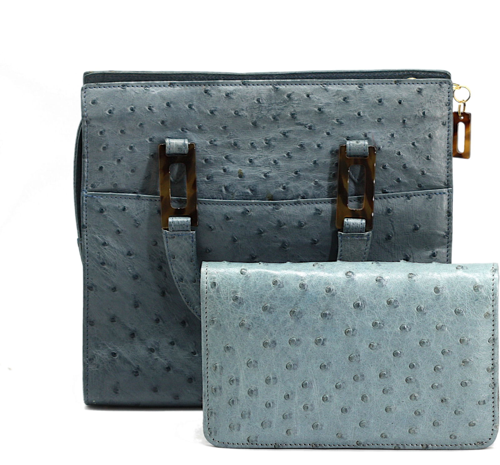 Lana Marks Slate Blue Ostrich Leather Handbag and Clutch (1 of 13)