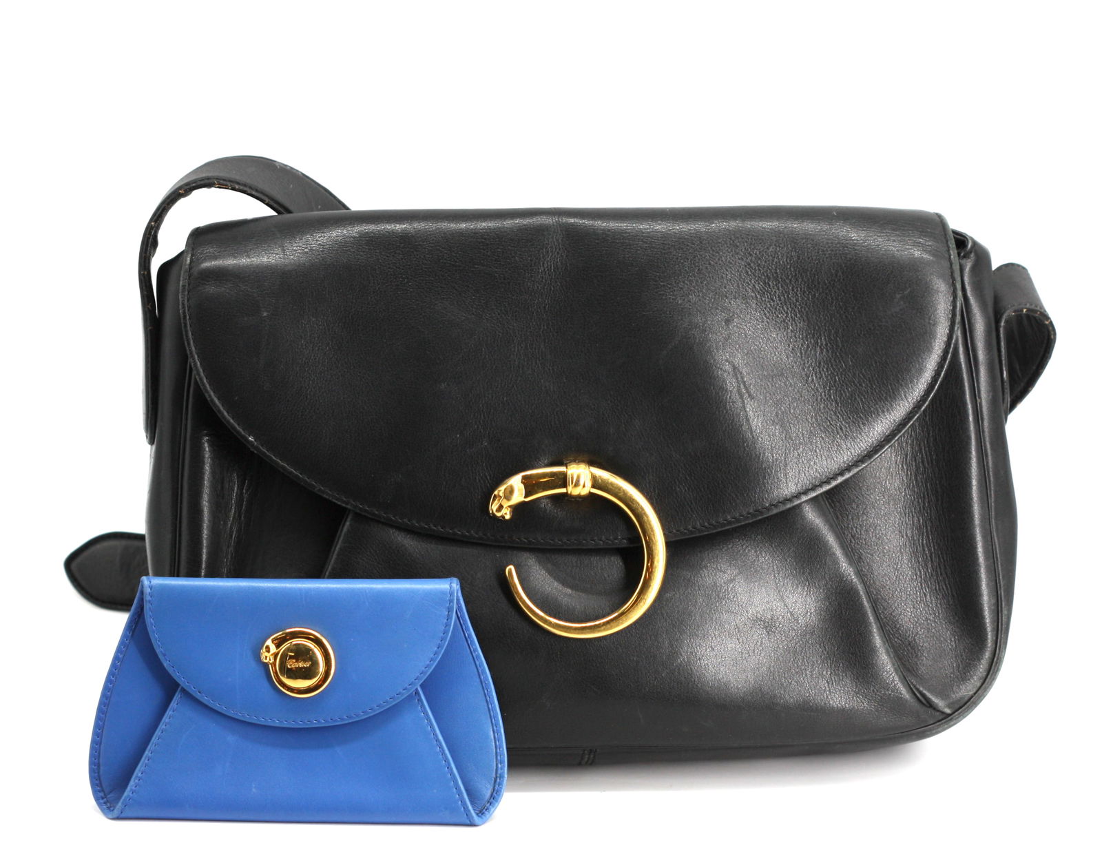 Cartier Vintage Black Leather Handbag and a Blue Leather Change Purse (1 of 7)