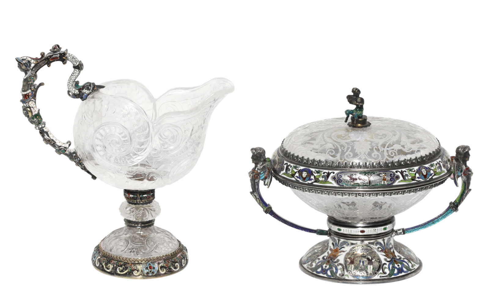 A Viennese Enameled Silver and Rock Crystal Group (1 of 19)