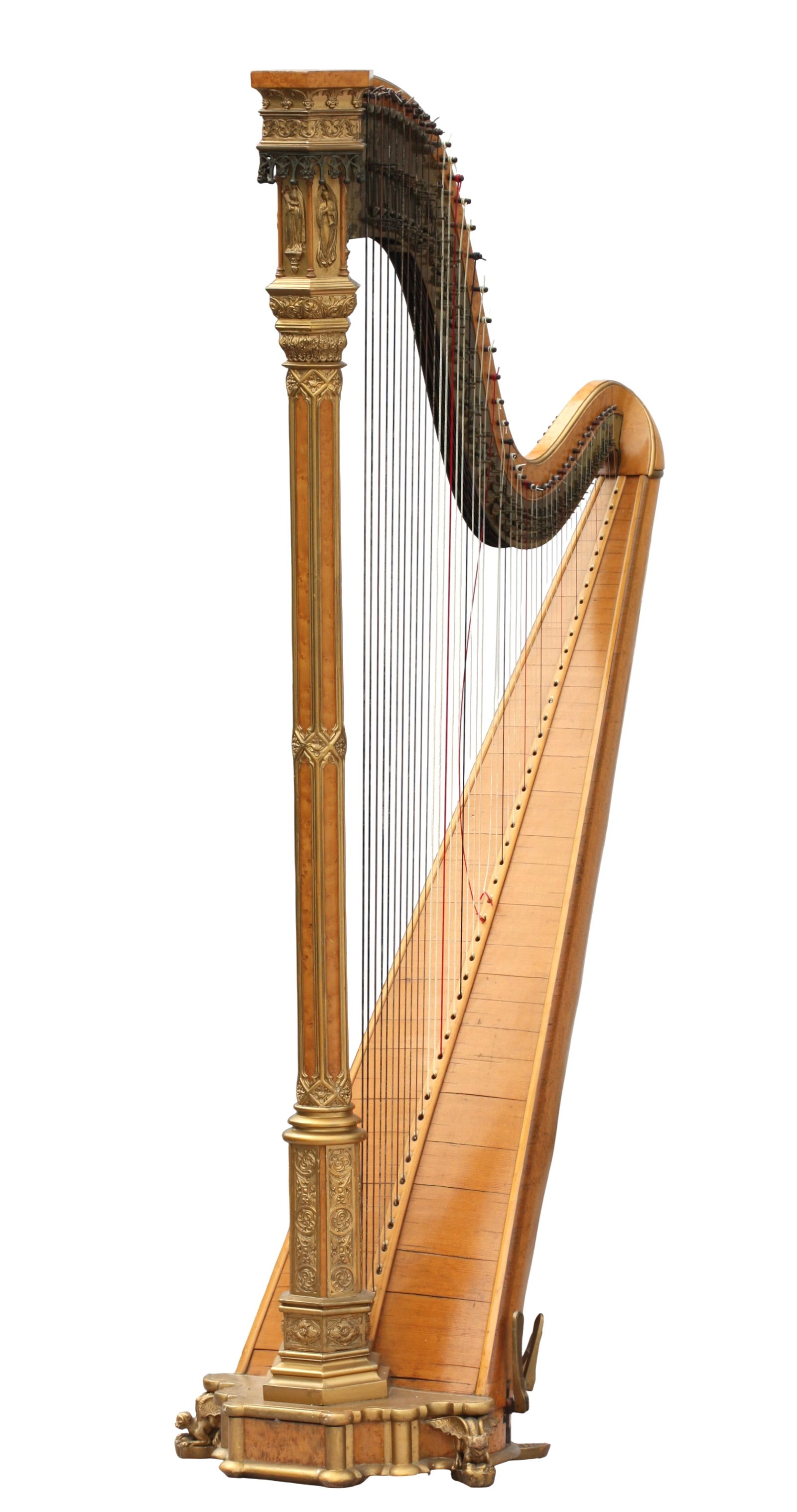 Fine Erard Gilt Gesso, Birds-Eye Maple Gothic Revival Double-Action Harp (1 of 9)