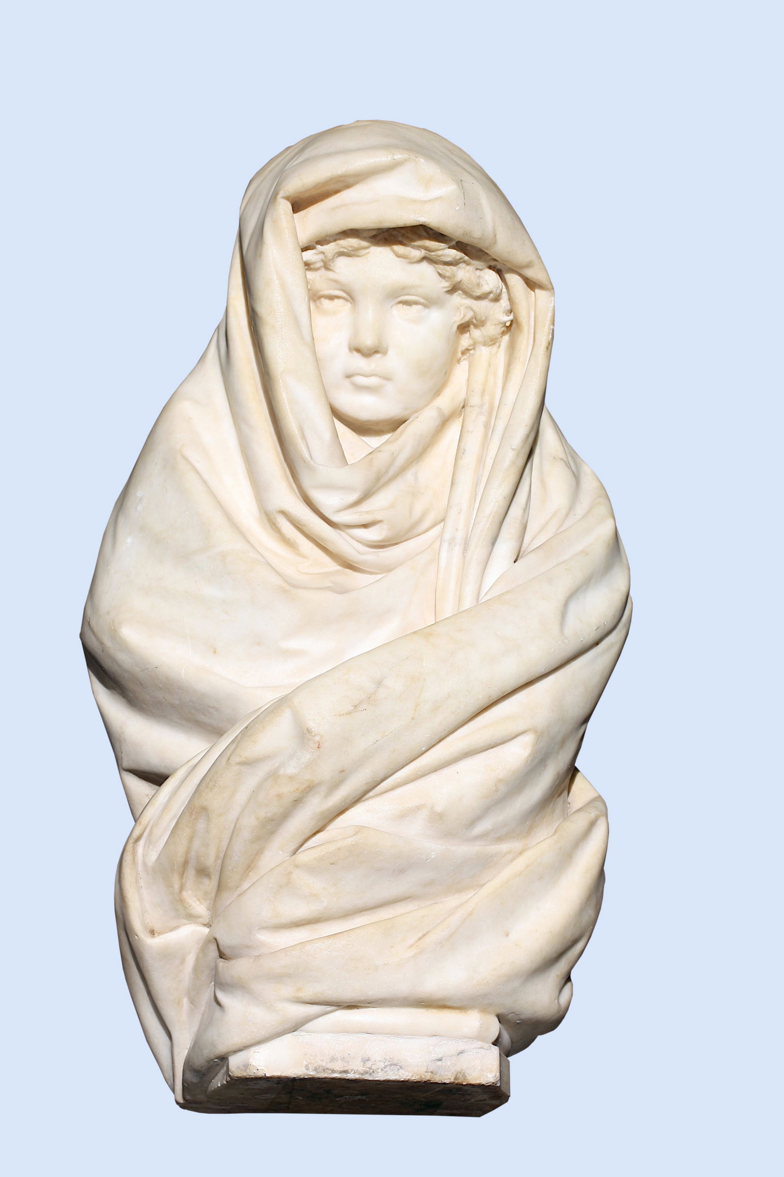 Gerolamo Oldofredi (Italian,1864-1883). Marble Sculpture: Gerolamo Oldofredi (Italian,1864-1883). Marble Sculpture Italian marble bust of a young girl, signed: G.Oldofredi Milano, emblematic of Winter. Height 26 in., Width 13.5 in., Depth 11 in.
