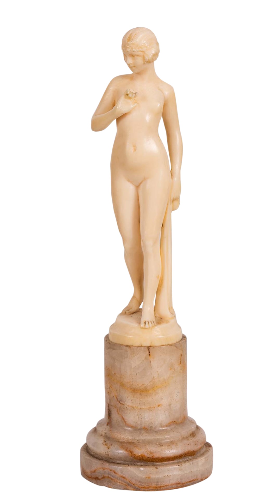 Joseph Emmanuel Descomps (French, 1869–1950): Joseph Emmanuel Descomps (French, 1869–1950) Carved Figural Sculpture of a Nude Female Circa 1920s A finely carved figural sculpture depicting a standing nude female figure, presented in a graceful