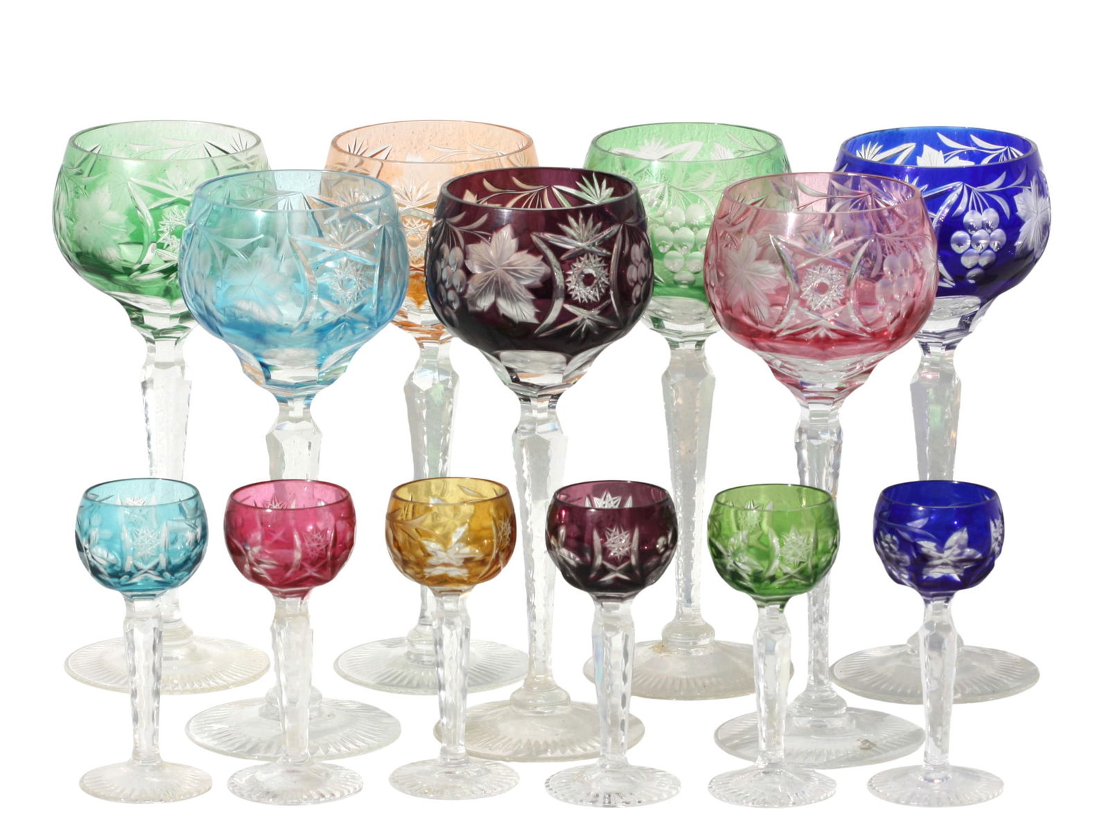 Twelve Flashed & Cut Glass Wine Glasses & Six Cordials (1 of 7)