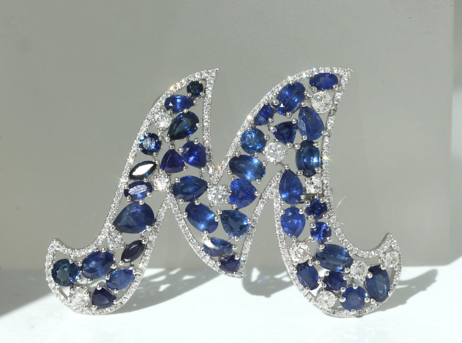 Sapphire and Diamond “M” Brooch - 3