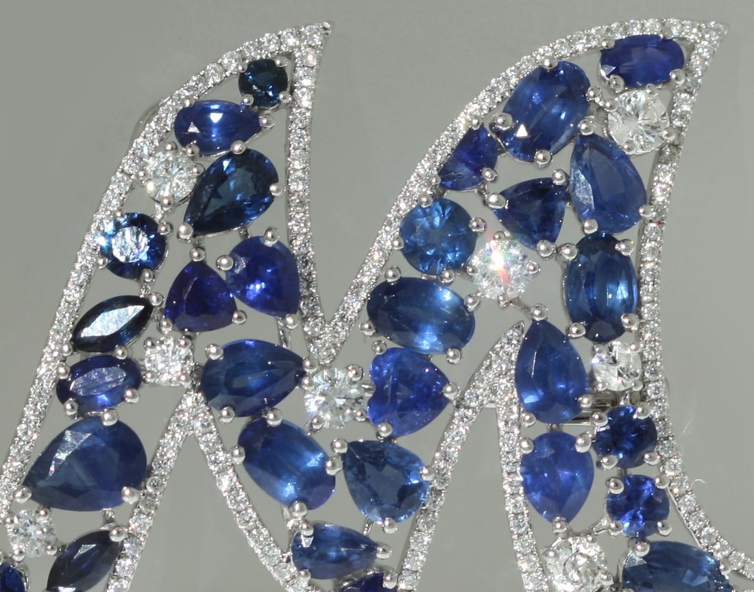 Sapphire and Diamond “M” Brooch - 5