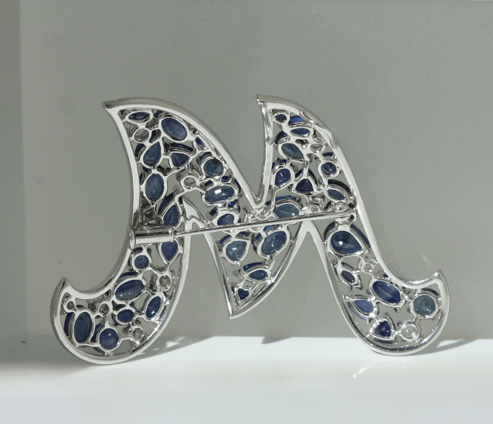 Sapphire and Diamond “M” Brooch - 6