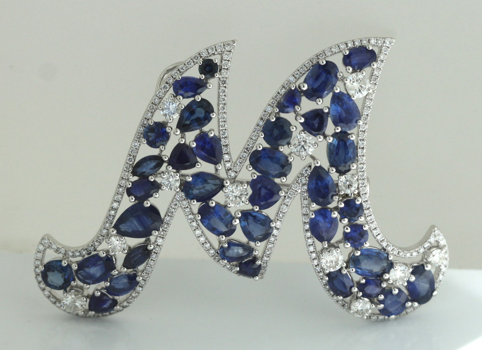 Sapphire and Diamond “M” Brooch - 7