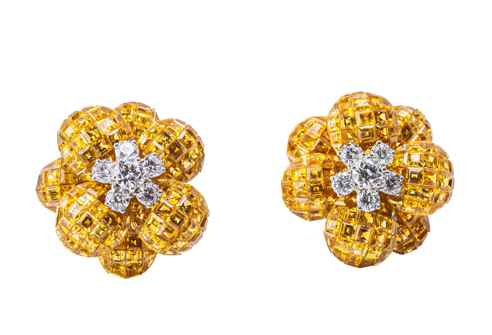Sabbadini, Pair of 18 Karat Gold, Yellow Sapphire and Diamond Ear Clips (1 of 6)