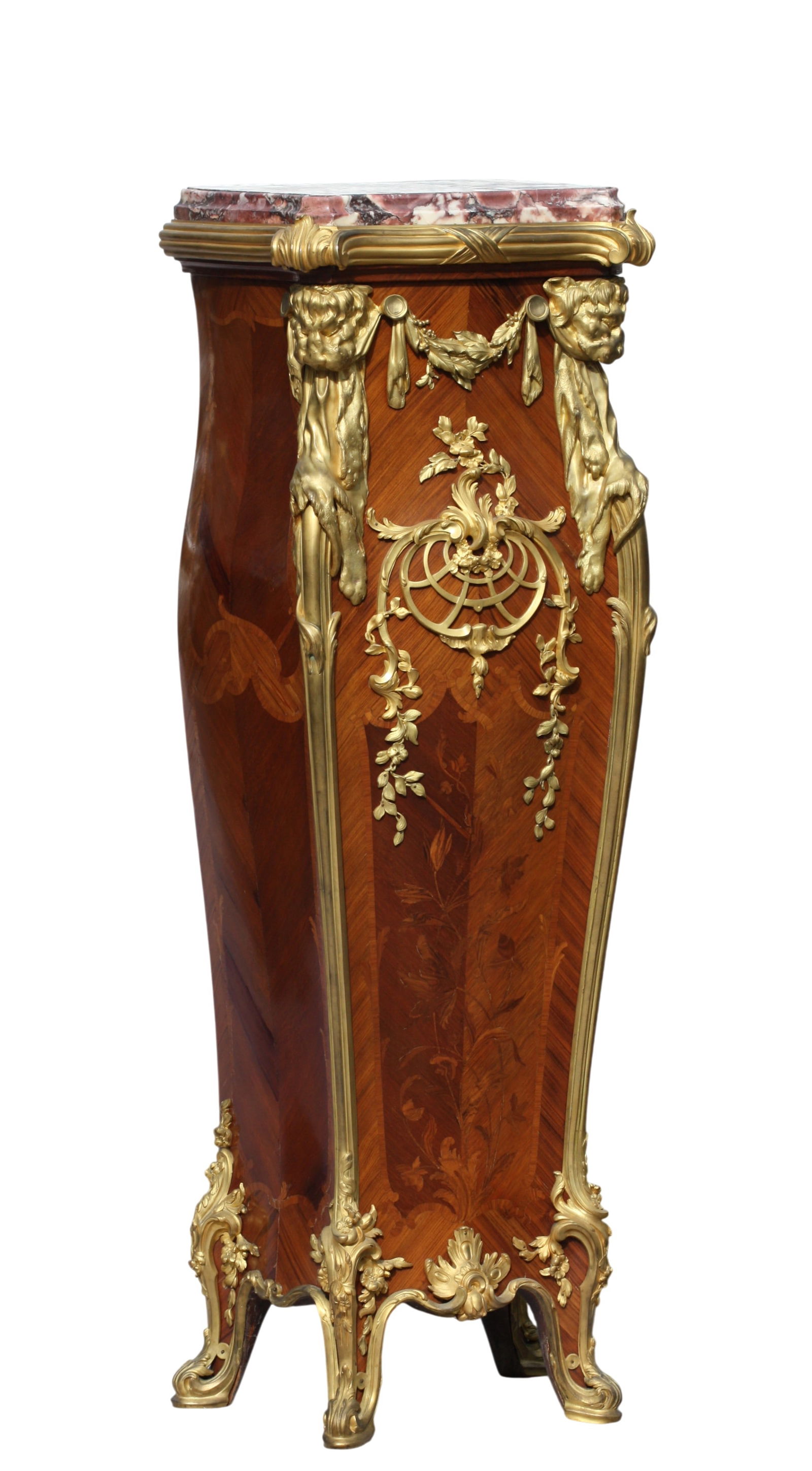 Zwiener (1849–1895) An Important Gilt-Bronze–Mounted Kingwood FINISH: Emmanuel Zwiener (1849–1895) An Important Gilt-Bronze–Mounted Kingwood Pedestal Paris, circa late 19th century Of tapering rectangular form, finely veneered in richly figured kingwood and mounted