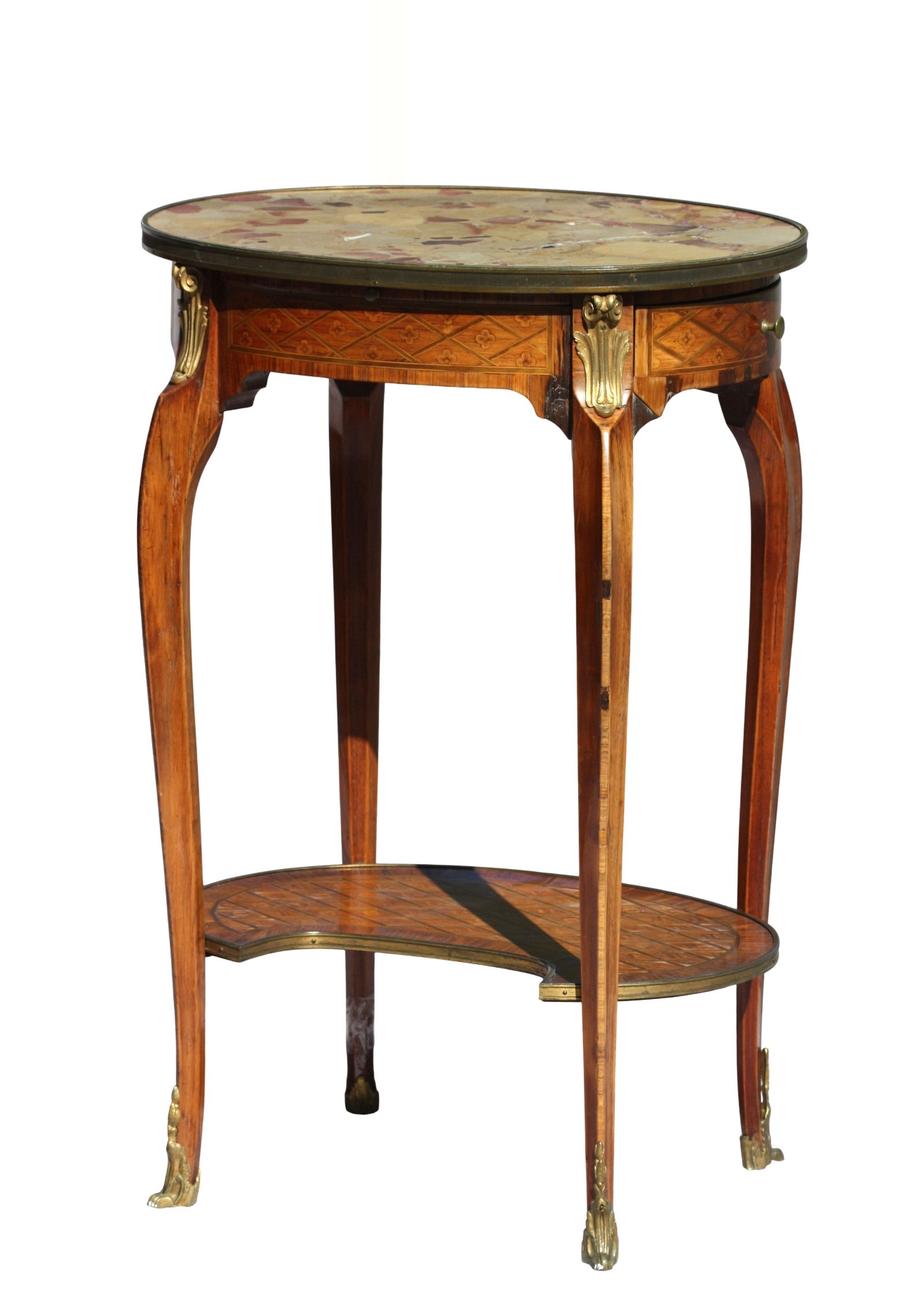 Louis XV Style Marble Top Inlaid Walnut Table en Chiffonier (1 of 9)