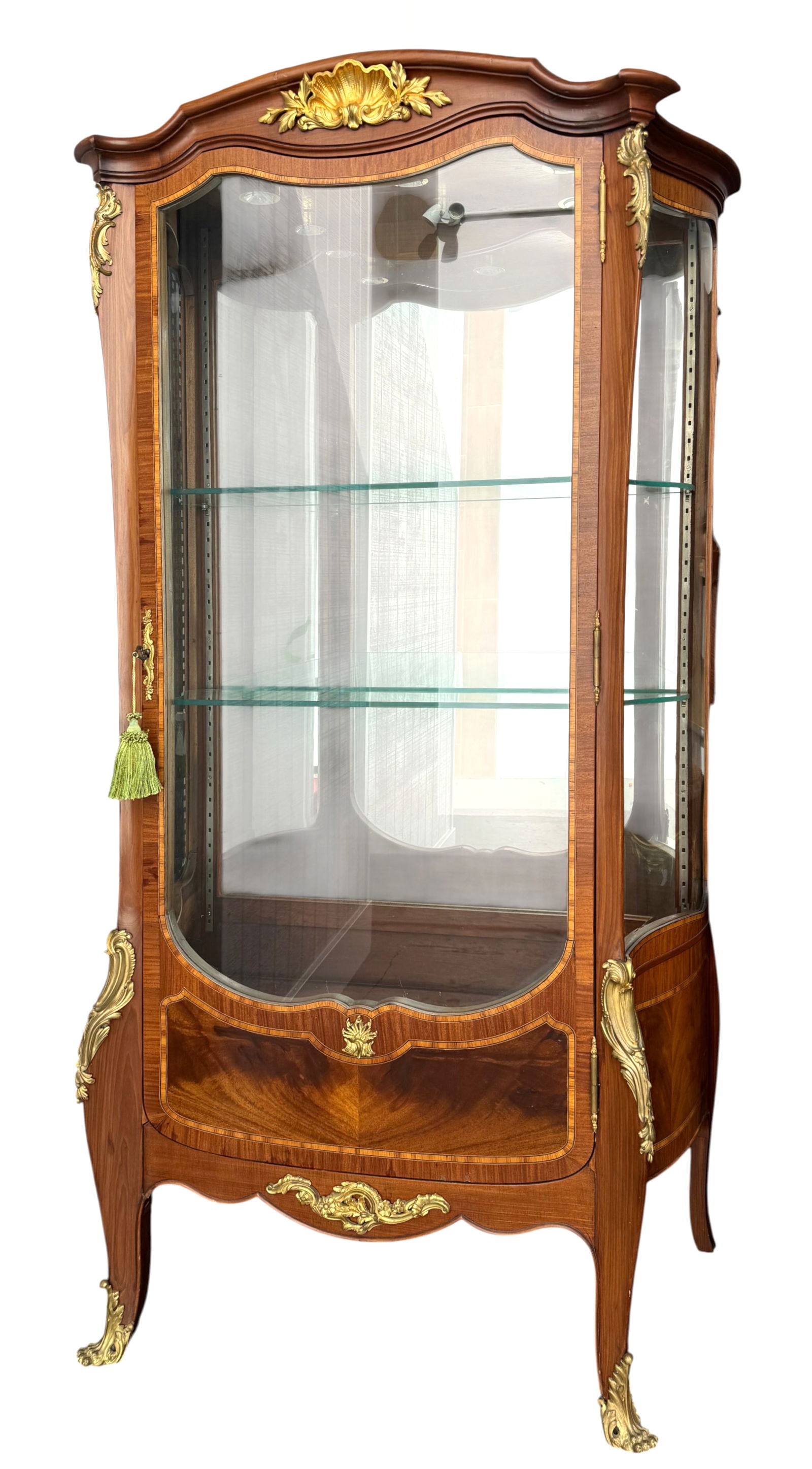 Louis XV Style Gilt Bronze Mounted Inlaid Mahogany Vitrine Cabinet (1 of 9)