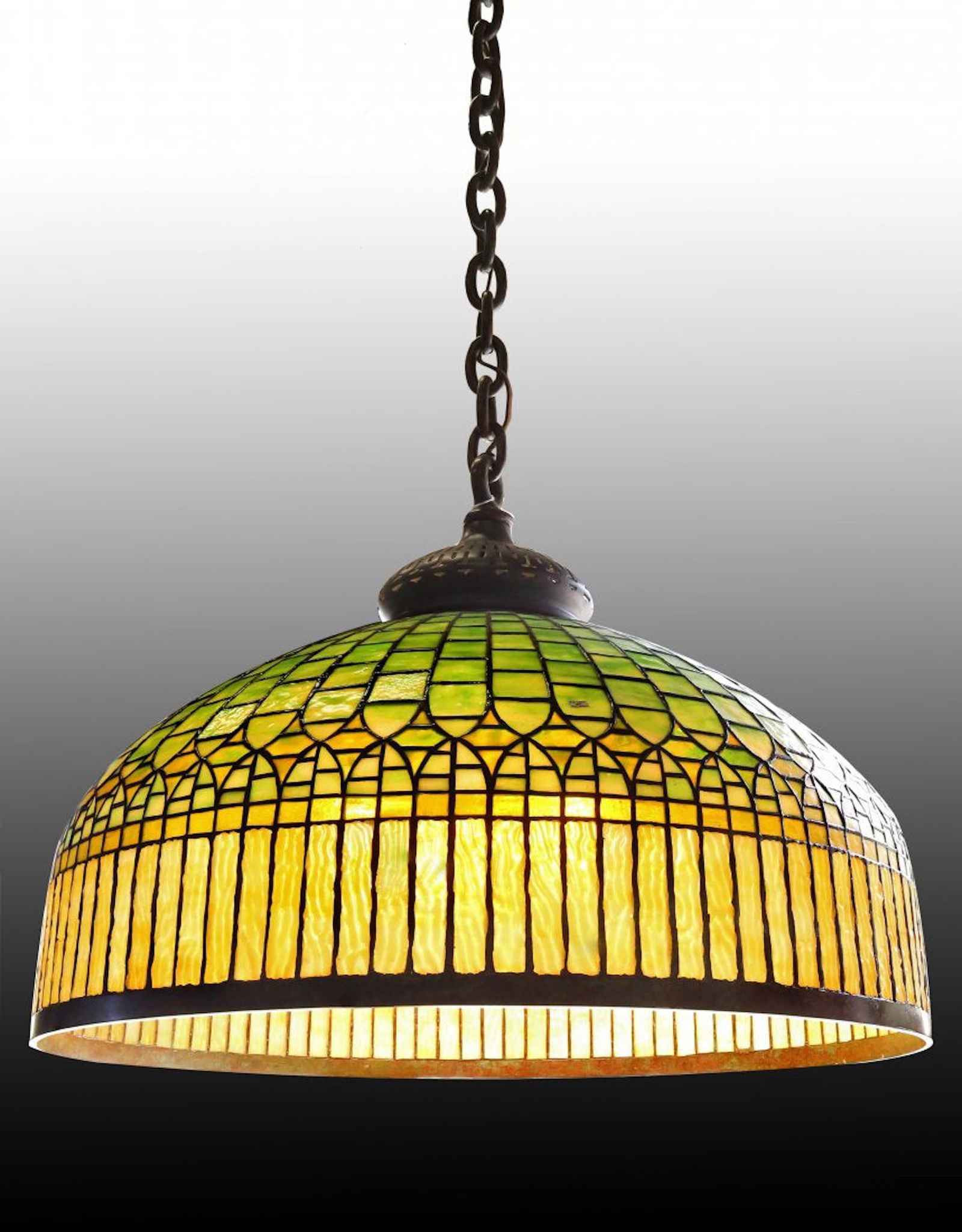Tiffany Studios, Curtain Border, Glass and Bronze Chandelier (1 of 4)