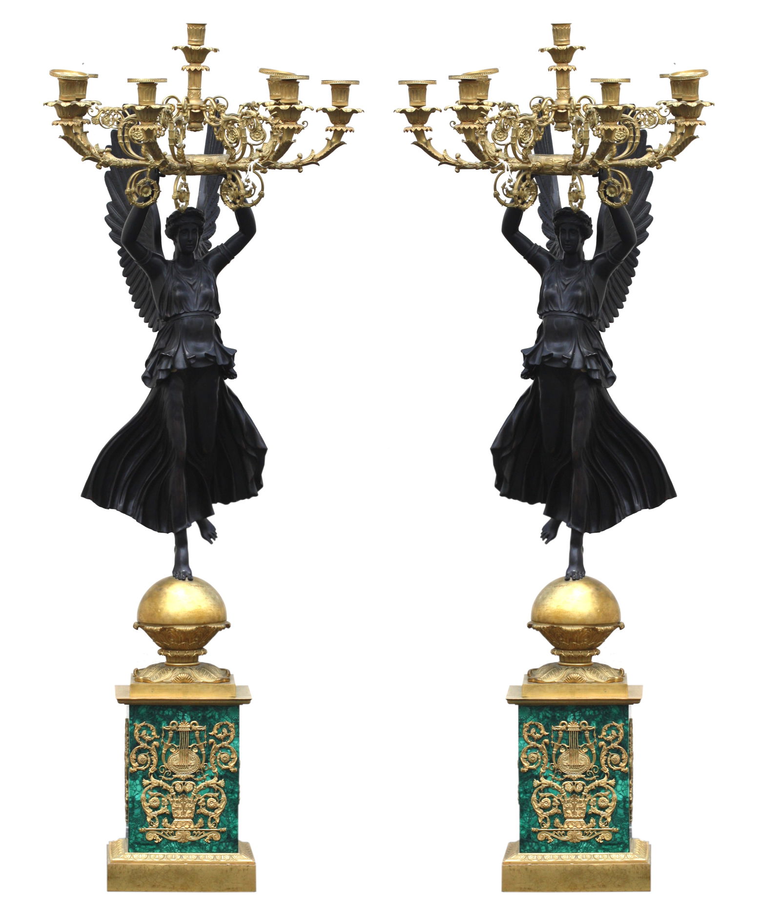 Good Pair of Empire Style Bronze and Malachite Candelabra (1 of 7)